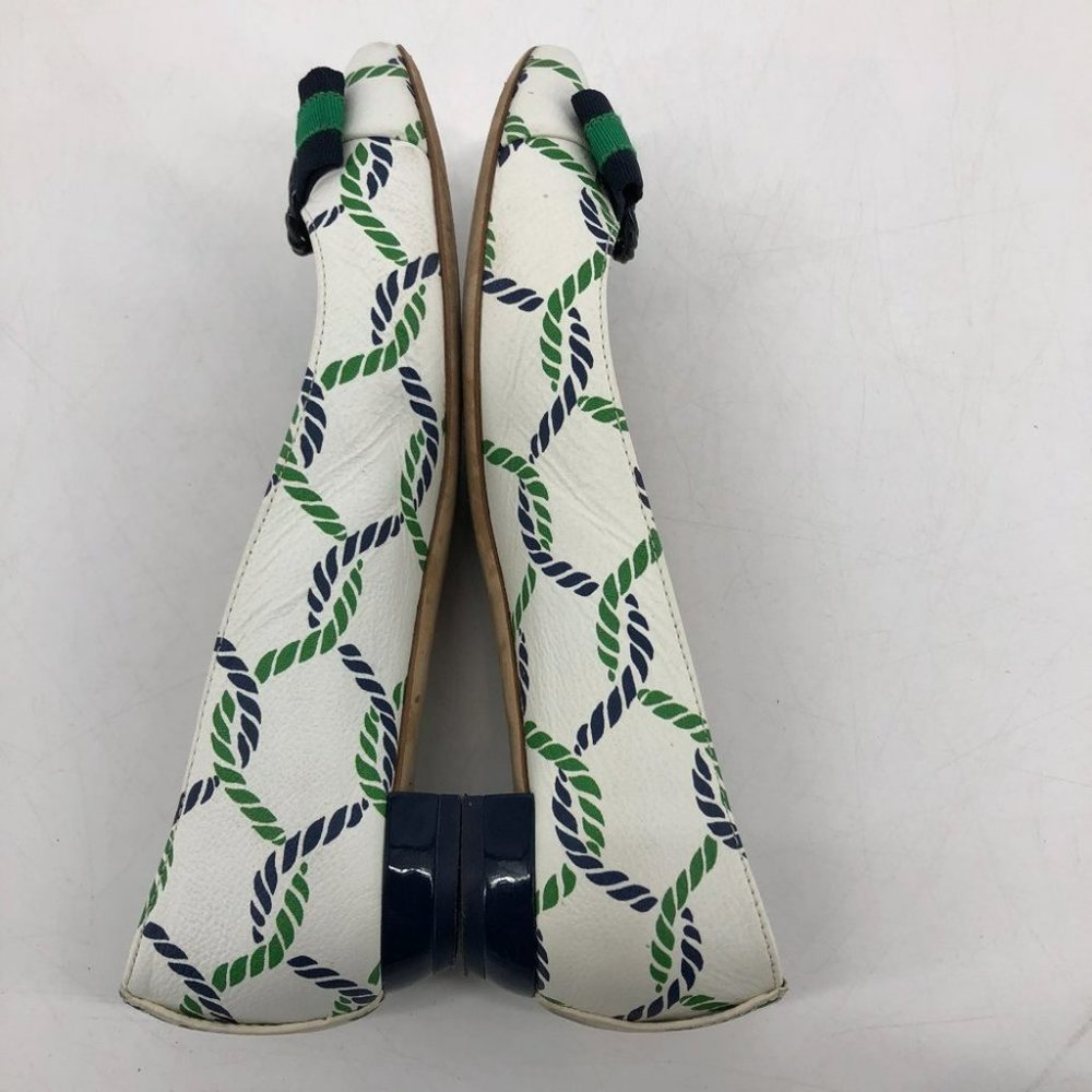 Tory Burch Maritime ankle wrap white navy green ballet flats 6.5 Isle - Picture 5 of 16